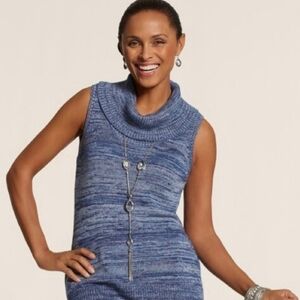 Chico’s Textured Mix Tank Sz 1 Sweater Sleeveless Blue Metallic Heathered Small